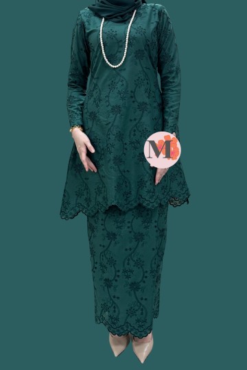 ANGGUN (3D) KURUNG RIAU COTTON EYELET EMERALD GREEN