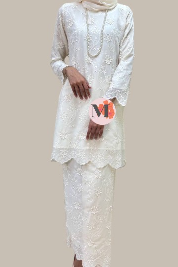ANGGUN (3D) KURUNG RIAU COTTON EYELET OFFWHITE (SOFT CREAM)