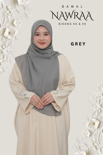 ( GREY ) BAWAL NAWRAA MATERIAL PREMIUM COTTON VOILE CURVE YANG SEJUK DAN RINGAN