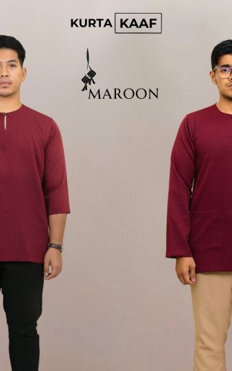 ( MAROON ) KURTA RAYA KLASIK TELUK BELANGA MATERIAL ANTI PANAS