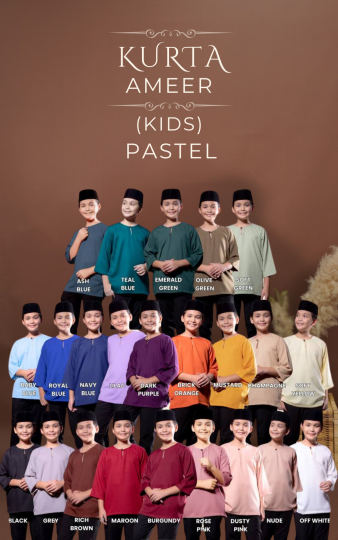 (WARNA PASTEL) KURTA RAYA BUDAK LENGAN 3 SUKU BUTANG KAYU KLASIKK