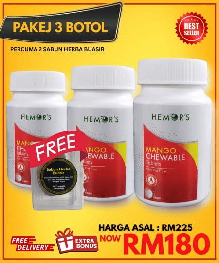 3 BOTOL - HEMORS + FREE 2 Sabun Herba Buasir