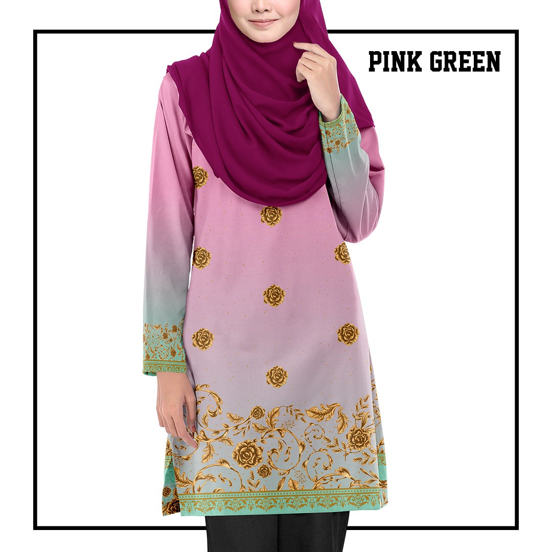 Copy of MUSLIMAH SONGKET GRADIENT GREEN PINK