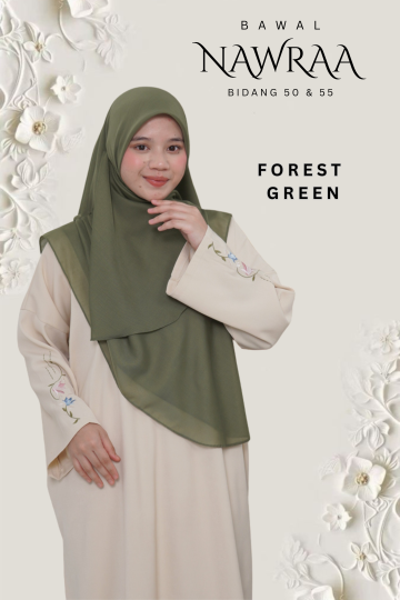 ( FOREST GREEN ) BAWAL NAWRAA MATERIAL PREMIUM COTTON VOILE CURVE YANG SEJUK DAN RINGAN