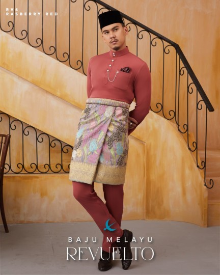 Baju Melayu Revuelto in Rasberry Red