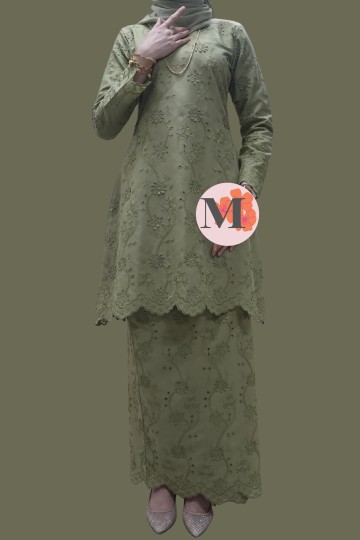 ANGGUN (3D) KURUNG RIAU COTTON EYELET SAGE GREEN