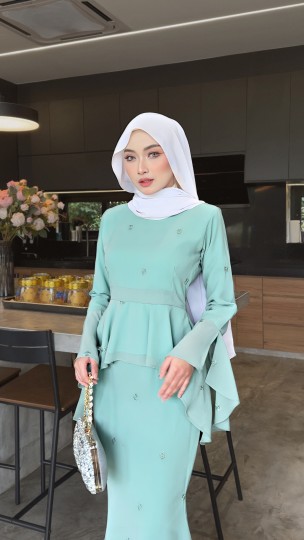 ARIELLA CHIFFON RUFFLE PEPLUM IN GLACIER TEAL