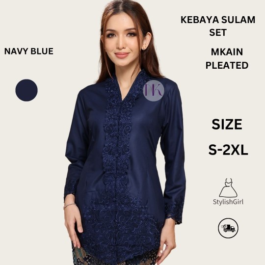 KEBAYA SULAM KLASIK SKIRT PLEATED-NAVY BLUE
