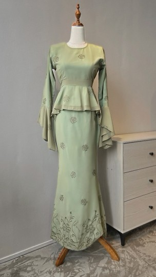 ARIELLA CHIFFON RUFFLE PEPLUM IN HEAVENLY MATCHA