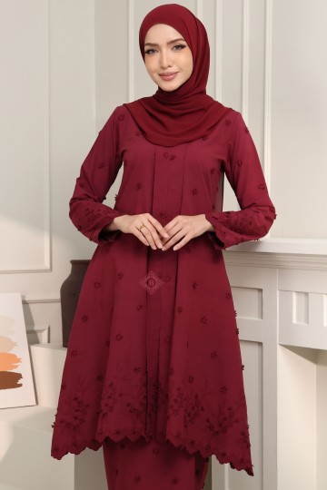 KARTINI KEBAYA  (3D) COTTON EMBROIDERED MAROON