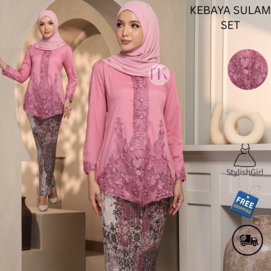KEBAYA SULAM KLASIK SKIRT PLEATED-PINK