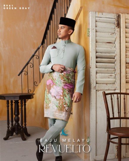 Baju Melayu Revuelto in Green Gray
