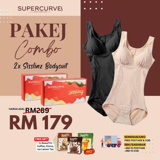 COMBO 2 KOTAK SISSLINZ PREMIUM BODYSUIT + 3 KOTAK PRODUK KURUS