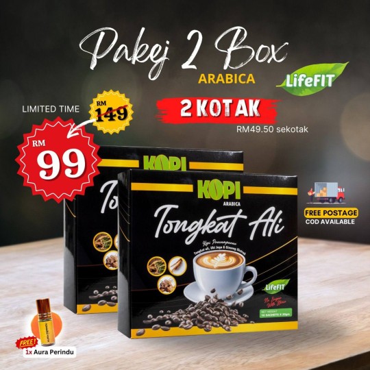 2 KOTAK - KOPI TONGKAT ALI + FREE 1 BOTOL AURA PERINDU