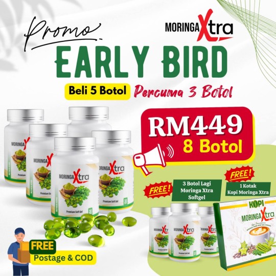 MORINGA XTRA SOFTGEL - BELI 5 BOTOL PERCUMA 3 BOTOL & 1 KOTAK KOPI MORINGA XTRA