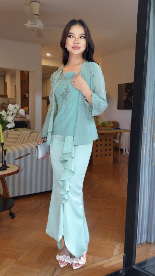 CASSANDRA RUFFLE SET IN GLACIER TEAL