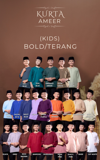 (WARNA BOLD/TERANG) KURTA RAYA BUDAK LENGAN 3 SUKU BUTANG KAYU KLASIKK