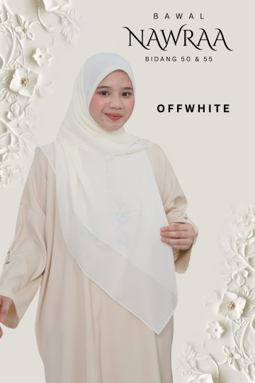 ( OFFWHITE ) BAWAL NAWRAA MATERIAL PREMIUM COTTON VOILE CURVE YANG SEJUK DAN RINGAN