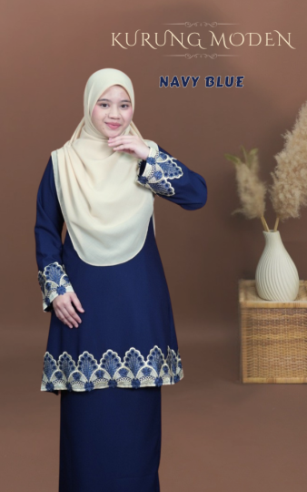 ( NAVY BLUE ) KURUNG RAYA MODEN SEDONDON IBU ANAK MATERIAL SEJUK TAK MUDAH KEDUT