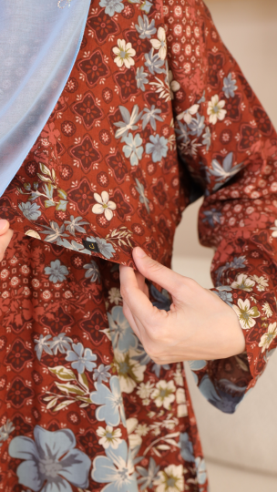 READY STOCK LONG SLEEVE KAFTAN HIBISCUS BROWN