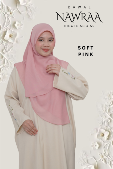 ( SOFT PINK ) BAWAL NAWRAA MATERIAL PREMIUM COTTON VOILE CURVE YANG SEJUK DAN RINGAN
