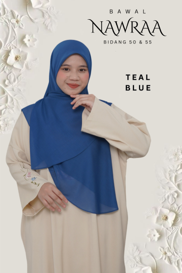 ( TEAL BLUE ) BAWAL NAWRAA MATERIAL PREMIUM COTTON VOILE CURVE YANG SEJUK DAN RINGAN