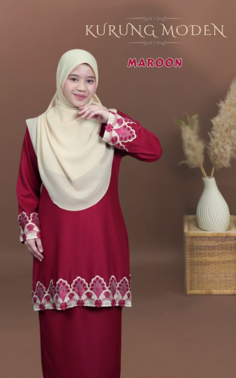 ( MAROON ) KURUNG RAYA MODEN SEDONDON IBU ANAK MATERIAL SEJUK TAK MUDAH KEDUT