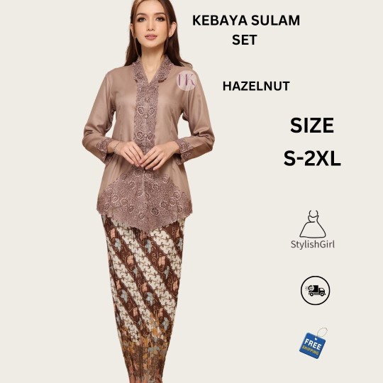 KEBAYA SULAM KLASIK SKIRT PLEATED-HAZELNUT