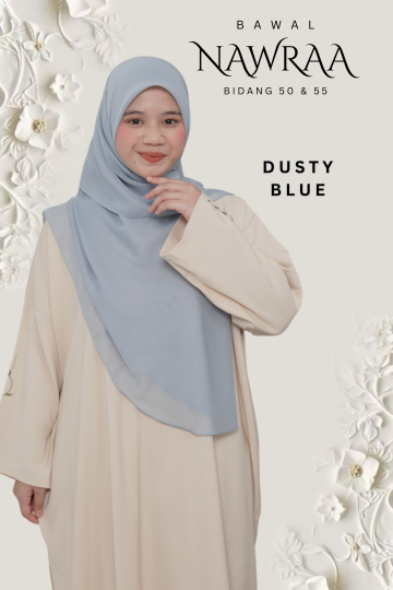 ( DUSTY BLUE ) BAWAL NAWRAA MATERIAL PREMIUM COTTON VOILE CURVE YANG SEJUK DAN RINGAN