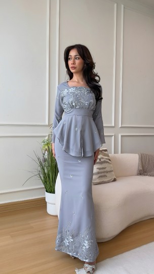 SABREENA RUFFLE PEPLUM IN GLACIER SILVER