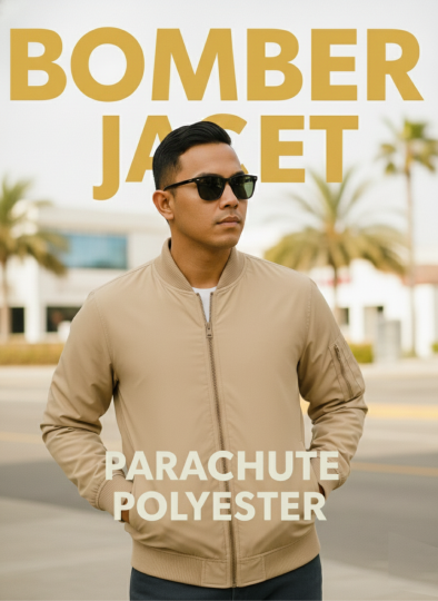 BOMBER JACKET PARACHUTE POLYESTER BEIGE COLOUR, SAND COLOUR, NUDE COLOUR, LIGHT BROWN COLOUR.
