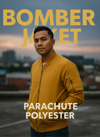 BOMBER JACKET PARACHUTE POLYESTER MUSTARD, MUSTARD GOLD, GOLDEN YELLOW, DEEP YELLOW, DARK YELLOW,  YELLOW OCHRE, ANTIQUE YELLOW, AMBER, SPICE YELLOW, EARTHY YELLOW, WARM YELLOW