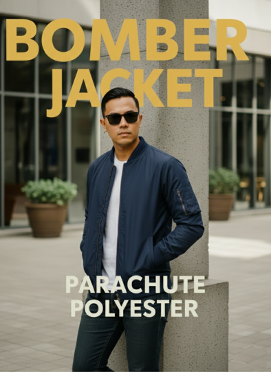 BOMBER JACKET PARACHUTE POLYESTER NAVY BLUE, BIRU GELAP, BIRU TUA, DARK BLUE, DEEP BLUE, MIDNIGHT BLUE, OXFORD BLUE, PRUSSIAN BLUE