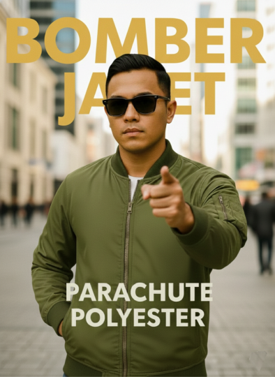 BOMBER JACKET PARACHUTE POLYESTER OLIVE GREEN, ARMY GREEN, KHAKI GREEN, MILITARY GREEN, COMBAT GREEN, TACTICAL GREEN.