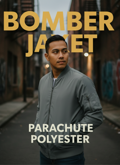 BOMBER JACKET PARACHUTE POLYESTER DARK GRAY, CHARCOAL, SLATE GRAY, GUN METAL GRAY, GRAPHITE GRAY, STEEL GRAY, URBAN GRAY, CONCRETE GRAY, MIDNIGHT GRAY