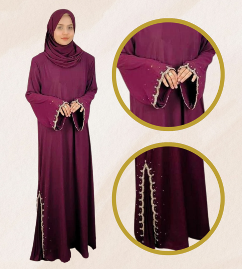 Abaya Exclusive Nyda – Burgundy with Handcraft Beads