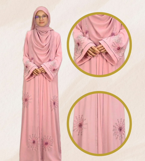 Abaya Exclusive Rania – Pink with Sun Flower Beads