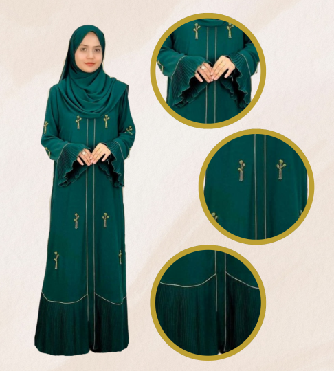 Abaya Exclusive Dahlia – Emerald Green with Tree Beads