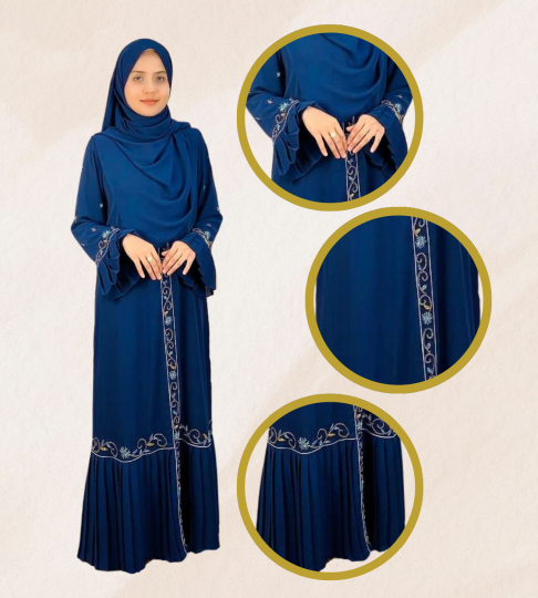 Abaya Exclusive Dahlia – Navy Blue with Handcrafted Beads