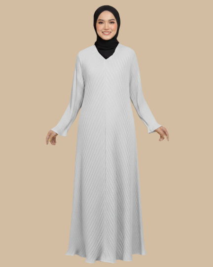 Abaya Izara Pleated - Light Grey