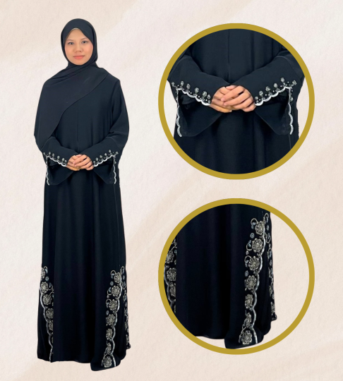 Abaya Exclusive Nyda with Baby Blue Beads and Piping