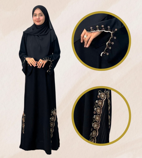 Abaya Exclusive Nyda with Gold Beads and Piping