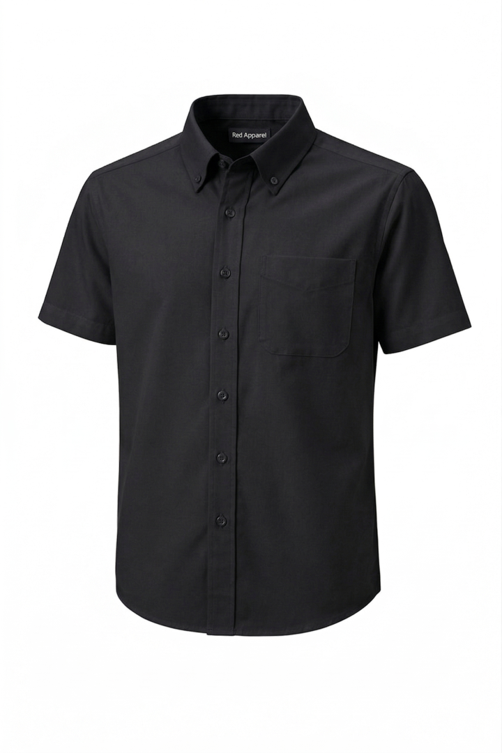 KEMEJA LENGAN PENDEK KAIN COTTON BLACK PLAIN