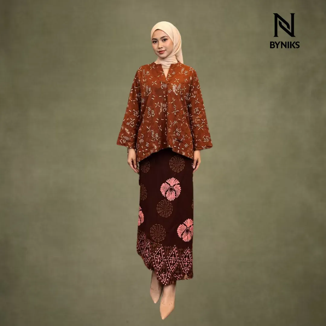 NEW ITEM - BLOUSE BATIK AKSARA [AS09 DARK BROWN]