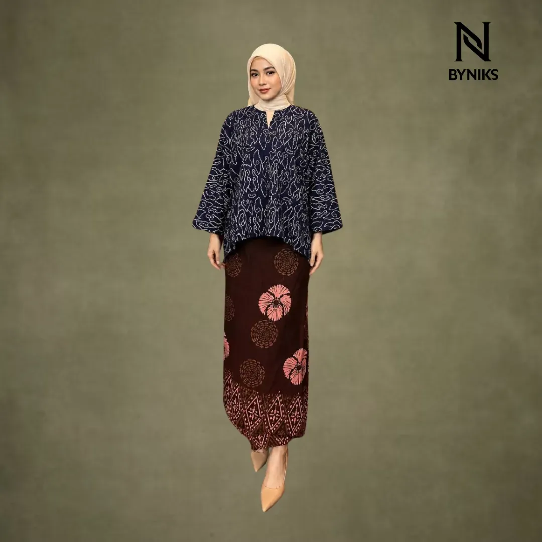 NEW ITEM - BLOUSE BATIK AKSARA [AS07 DARK BLUE 03]