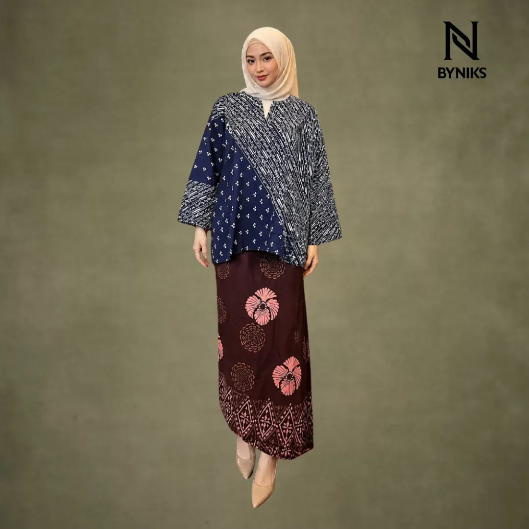 NEW ITEM - BLOUSE BATIK AKSARA [AS06 DARK BLUE 02]