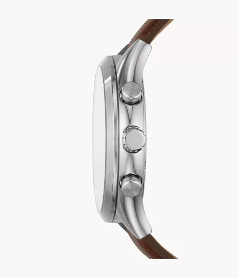 Fossil Fenmore Multifunction Brown Leather Watch - Silver
