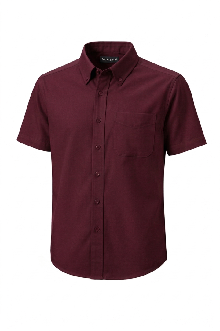 KEMEJA LENGAN PENDEK KAIN COTTON BURGUNDY PLAIN