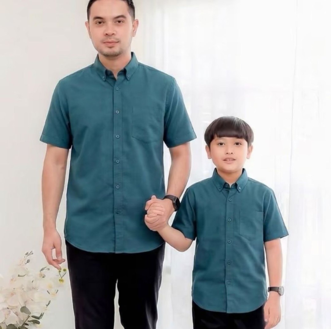 KEMEJA SEDONDON LENGAN PENDEK KAIN COTTON TEAL BLUE