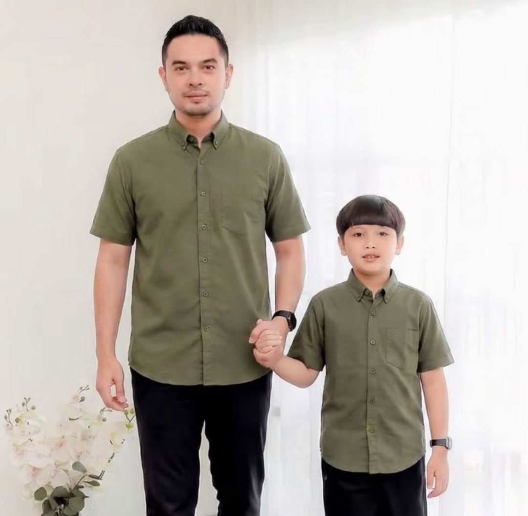 KEMEJA SEDONDON LENGAN PENDEK KAIN COTTON SAGE GREEN